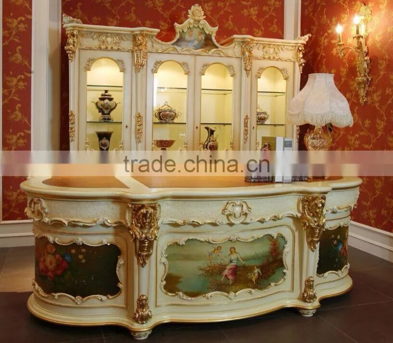 Classical Luxury Italian Design Solid Wood Office Table with Artistic Marquetry Decor for CEO Manager Room BF12-04244c