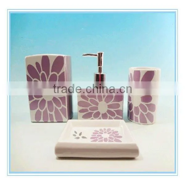 Hot sale full printing square pink dehua 4pcs dolomite sanitary ware