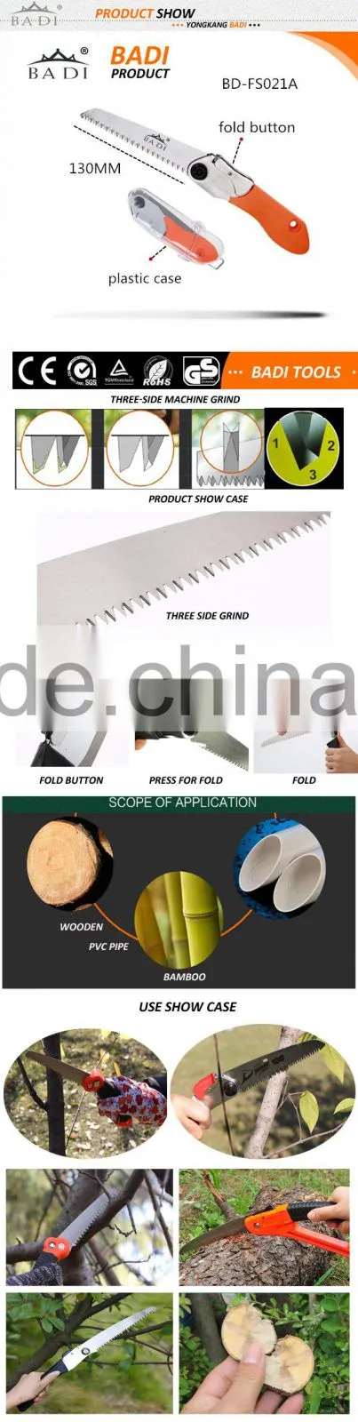 pruning folding saw/tree branch cutting tools with plastic case