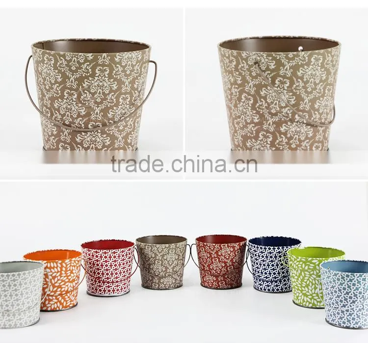 garden pot iron and zinc powder coated metal bucket for flowers bucket metal plants