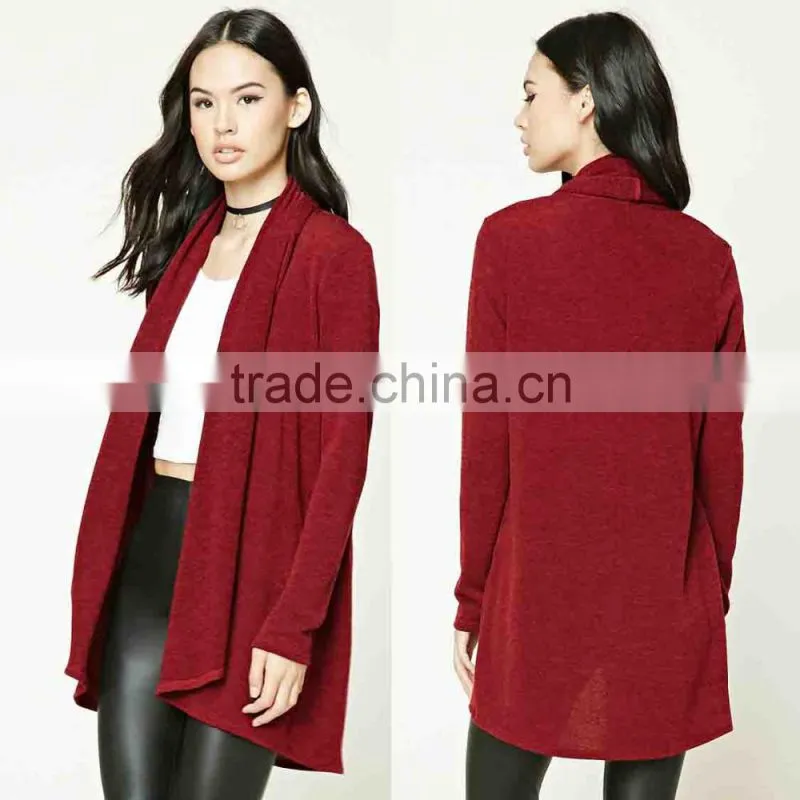 OEM High Quality Women Fashion Long Sleeve Plain Dyed Cotton Brushed Shawl Collar Cardigan Sweaters