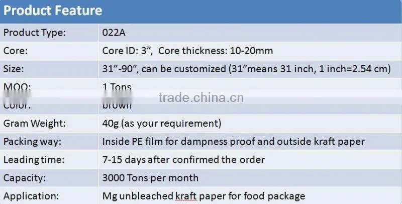 40g mg unbleached food grade kraft paper roll