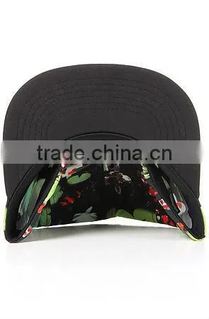 Floral flat brim custom blank adjustable 5 panel flat cap