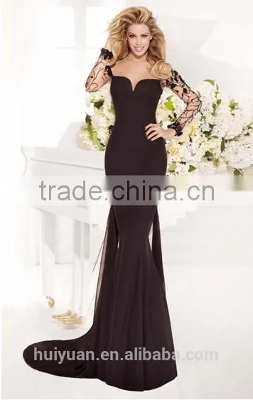 sexy long sleeve black lace evening design women dress