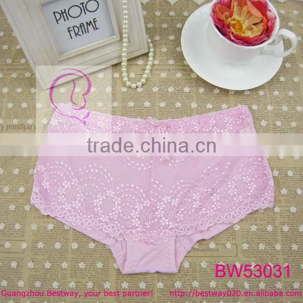 Open hot sex girl photo of sexy stock products sexy boyshort panties front transparent floral lace with bow back bamboo fabric