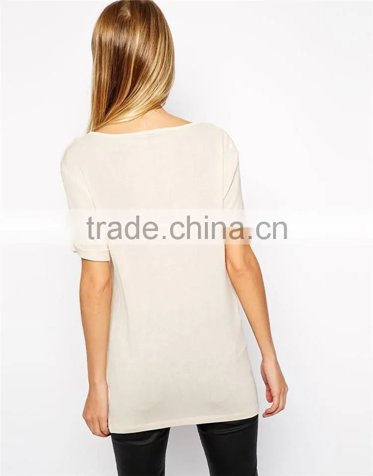 Womens deep v neck short sleeve plain peruvian cotton t shirt