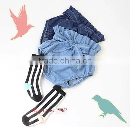 Denim boutique children's clothing bow shorts denim shorts girls ruffle shorts