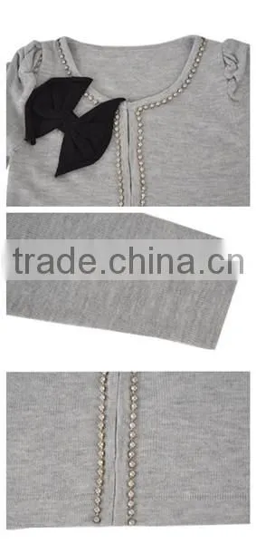 2014 New girl's two-stone bowknot bead girl sweater 12 years