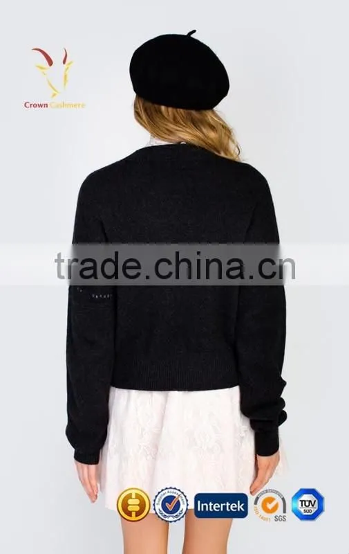 Knit Wool Cashmere Pullover Women Black Pullover With White Heart