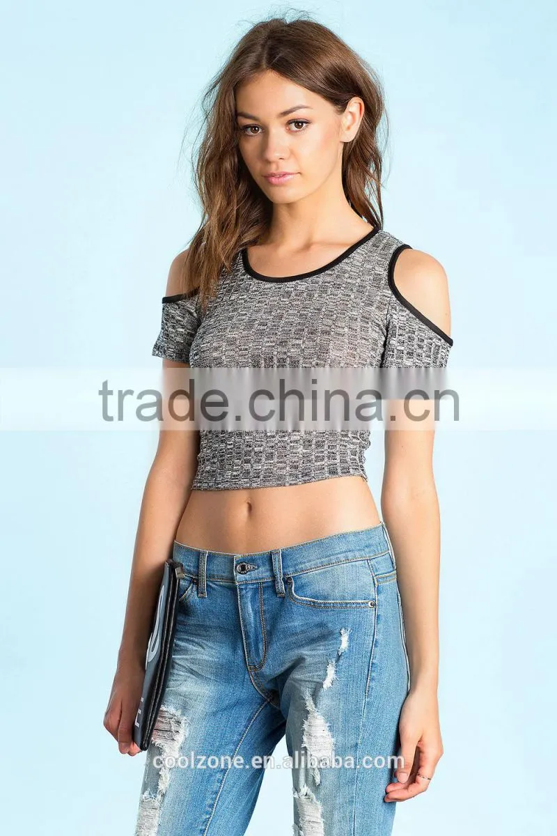 Ribbed cold shoulder trend crop top women tank tops in bulk