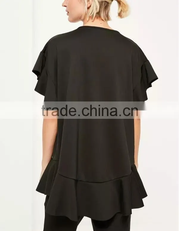 Hot selling custom pink short sleeve frill trim new design t shirts