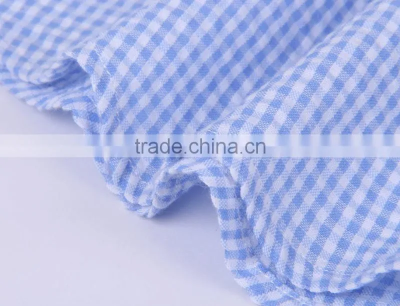 2017 new light blue checks men's short sleeve shirt wholesale