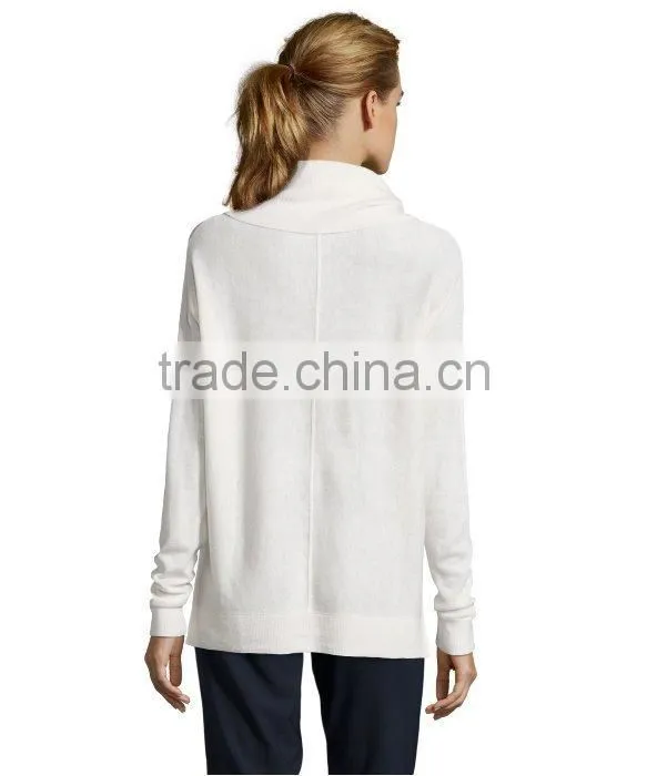 Womens White Wool Knit Cowl Neck Winter Sweater