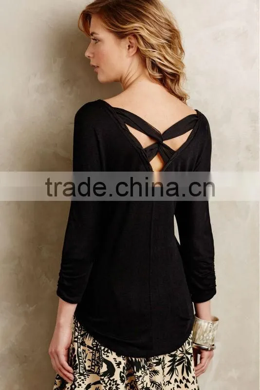 Hot Selling Pullover Style Cross Back Ladies Jersey Tee