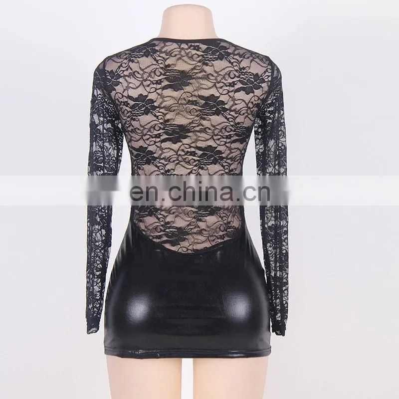 Hot selling black color sexy leather lingerie