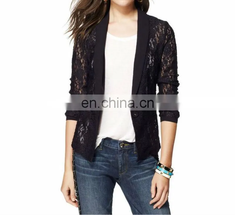 Black Stretch Lace Tuxedo Jacket - Chinese Clothing factory ( YC30008 )