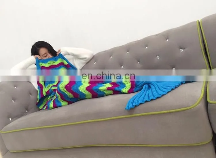 New popular Fashion All Season blankets handmade knit mermaid tail blanket wholesale