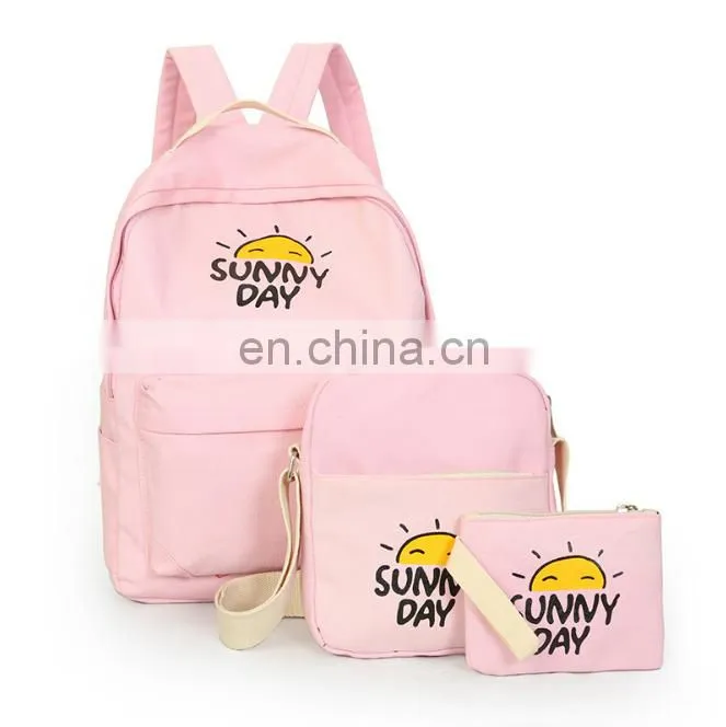 Wholesale fashion canvas 3pcs school backpack bag set