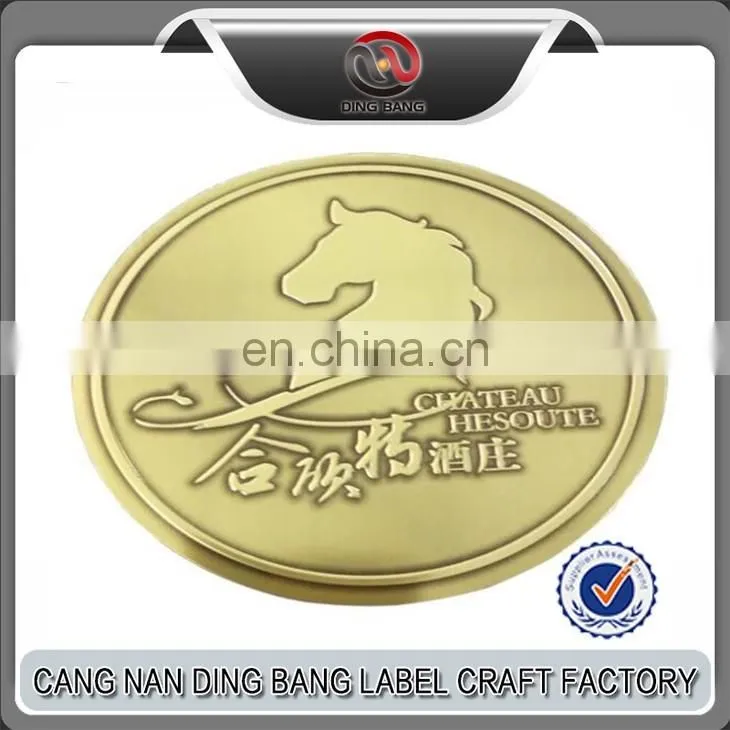 Custom 3D Aluminum Embossed metal wine Bottle Label, Wine Metal Sticker Metal Wine Label