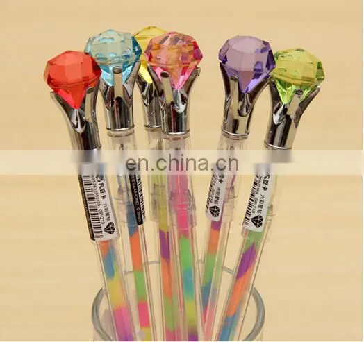 Super Cute Crystal Big Diamond Pens Six Color in One Gel Ink Pen Rollerball Colorful Gel Ink Pen Set Pack of 12