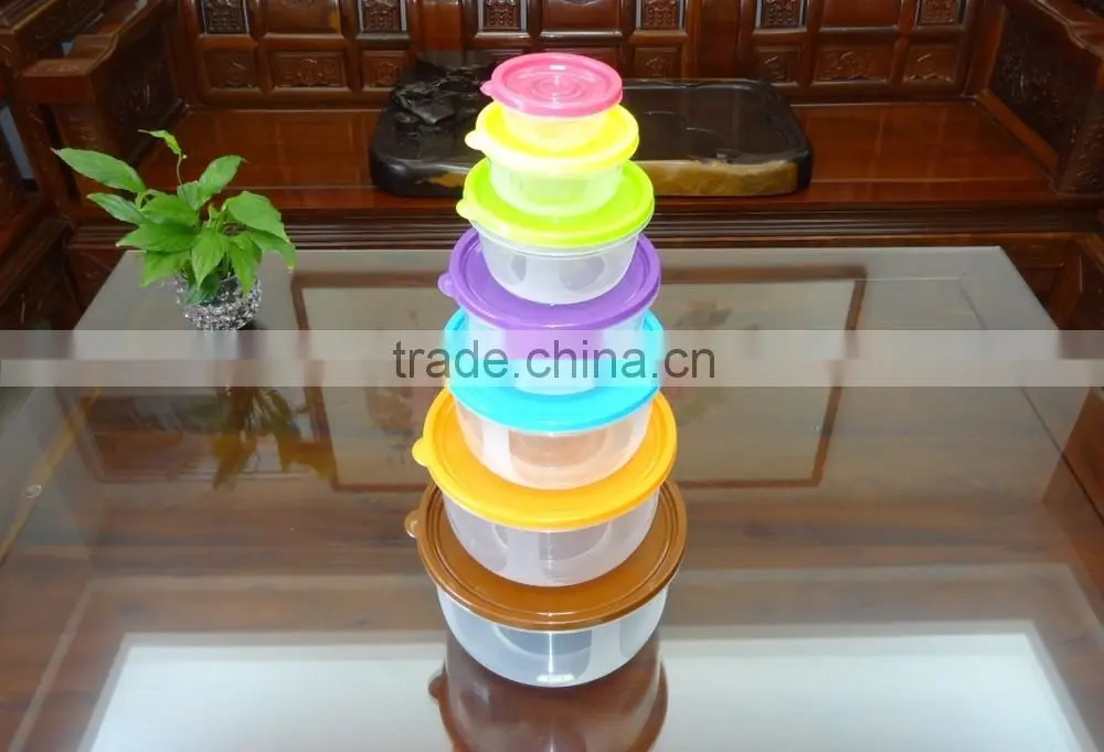 Hot selling 7 pcs set round plastic food storage container / food storage box