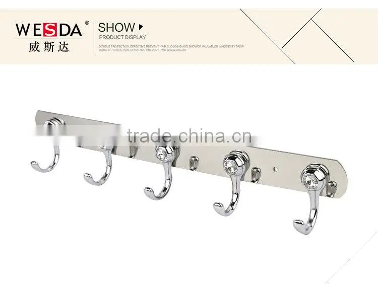 WESDA New product Decorative Stainless Steel Clothes Hook with blue diamond(315)