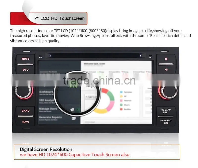 Double Din Android 4.4.4 Car Radio DVD Player for Ford Focus 2005 Car GPS Audio,WIFI, 3G,Bluetooth,RDS,SWC,1080P Video Playback
