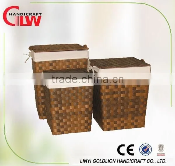 Set of 3 wood chip square home laundry basket hand woven
