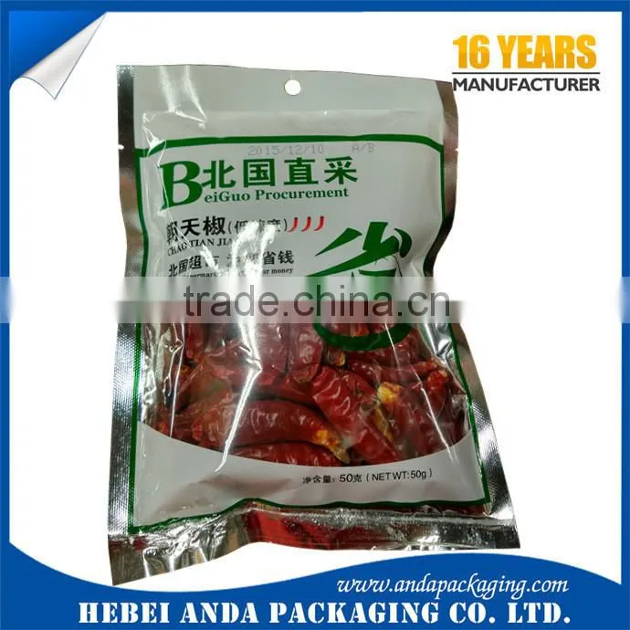 Food grade nylon plastic pouch pickles packaging plastic bag with tear notch/ pickles food packing bag