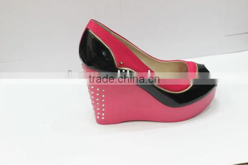 Latest design wedge high heel dress shoes peep toe