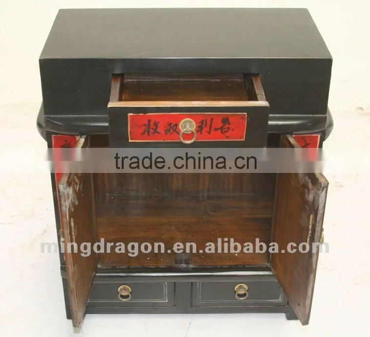 Chinese antique furniture pine wood black two door three drawer flower cabinet