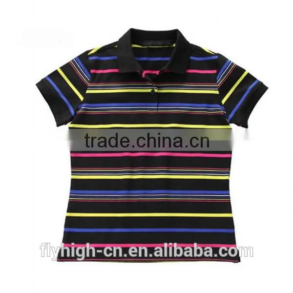 striped design women polo neck embroidered t shirts