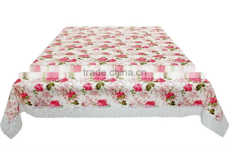 PVC/PEVA tablecloth with lace border & flannel backing, waterproof & oilproof