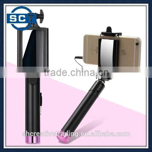Extendable Wired Selfie Stick with Professional Phone Holder and Integrated Mirror for Cell Phones