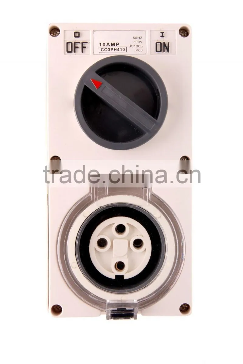 Three Phase 4 Round Pin Combo Switch & Socket 50A (Resistive Orange)
