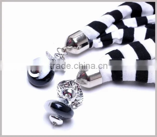 Striped charm large beaded scarf with jewelry