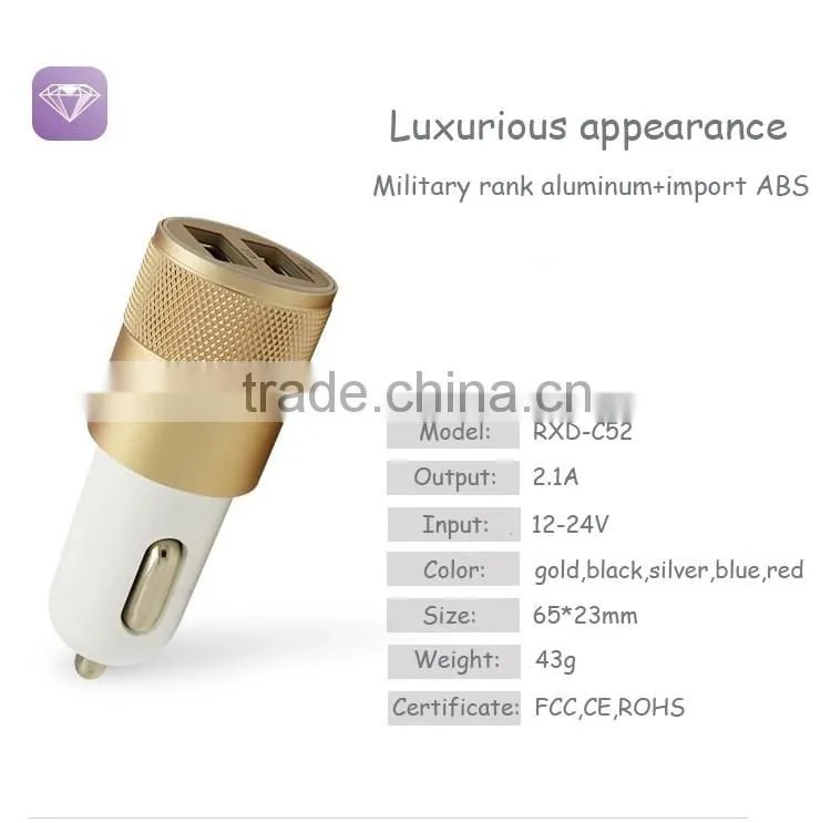 5V2.4A universal lipstick metal usb portable car mobile charger