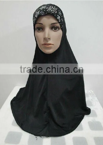H110 latest muslim hijab with flower rhinestone design on back