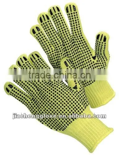 string knit gloves with PVC-dots on both sides, knit string glove, working gloves