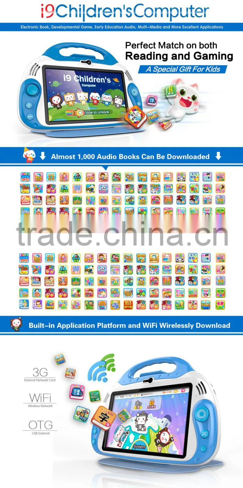I9 Children computer, Children learning computer Electronic touch screen learning computer with game and music
