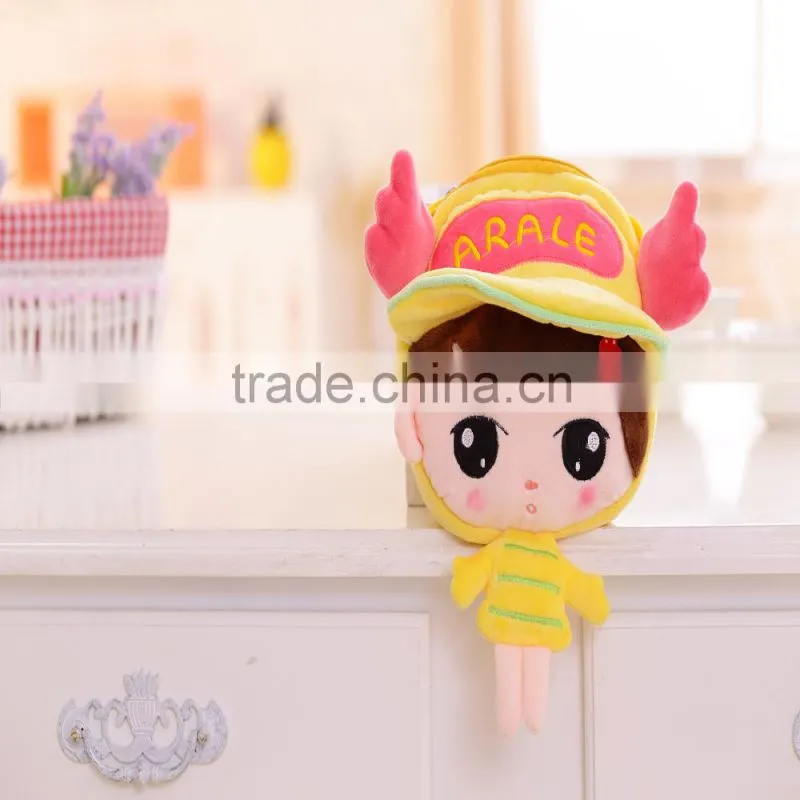 30*20cm beautiful customized blue plush Angel girl doll satchel with matched embroidery cap