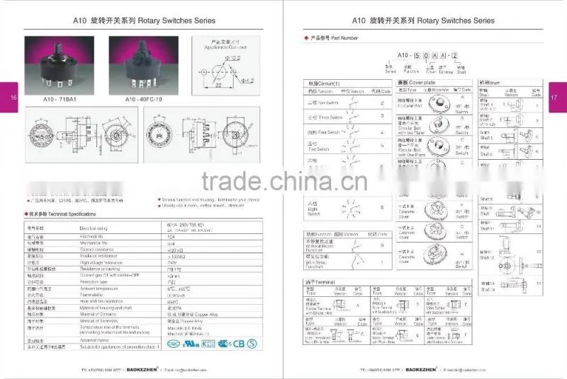 A10 2-10 positions selection blender rotary switch