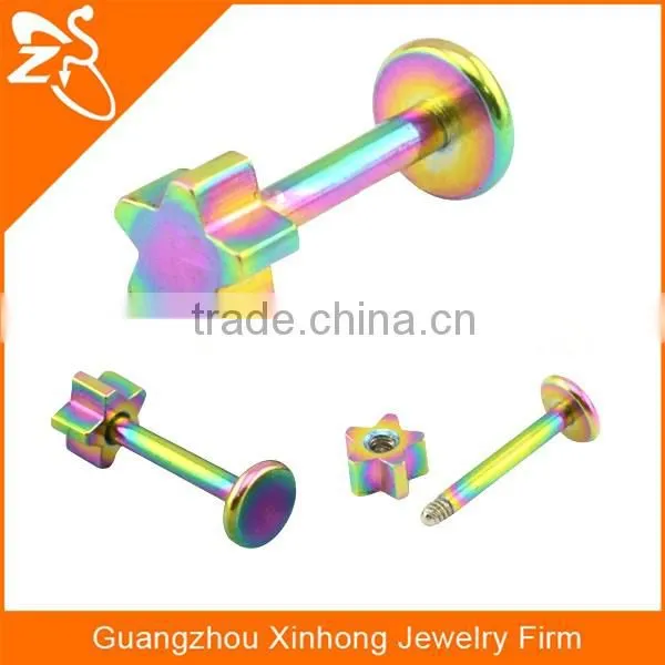 rainbow anodized flower labret studs internally threaded labret piercing jewelry