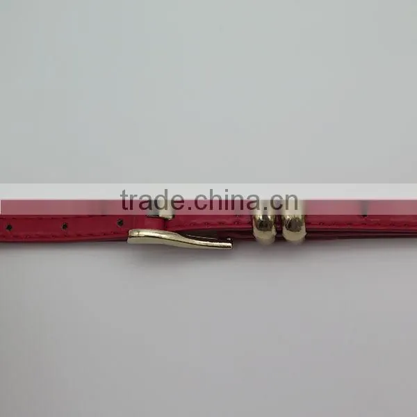 Gold plated alloy buckle leather girl's red skinny belt