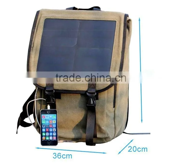 Brown Nylon Solar Chargeable Backpack Solar Panel Bag