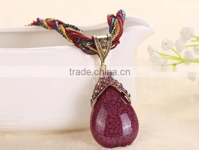 New Fashion Women Long Bib Crystal Pendant Vintage Statement Necklace Jewelry