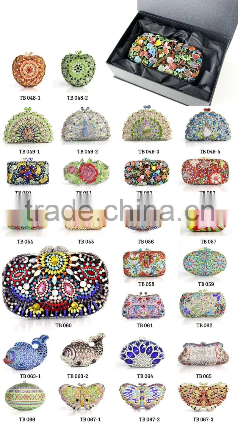 Vintage Fashion Green Apple Shaped Women Crystal Rhinestone Evening Clutch Purse