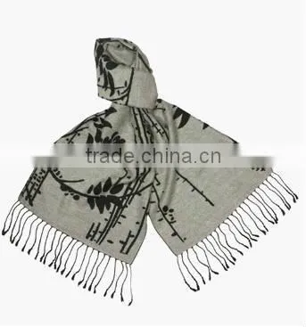 Reversible Willow Tree and Flower Branch Silky Cashmere-Feel Long Scarf