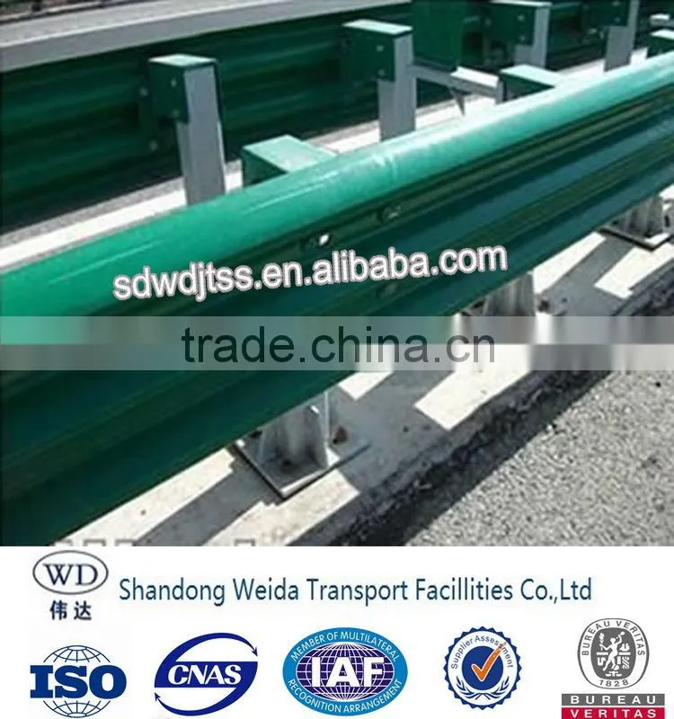 thrie-beam metal crash barrier