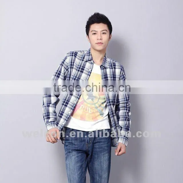 Latest brand design European style slim fit casual plaids fancy fashion men linen shirts